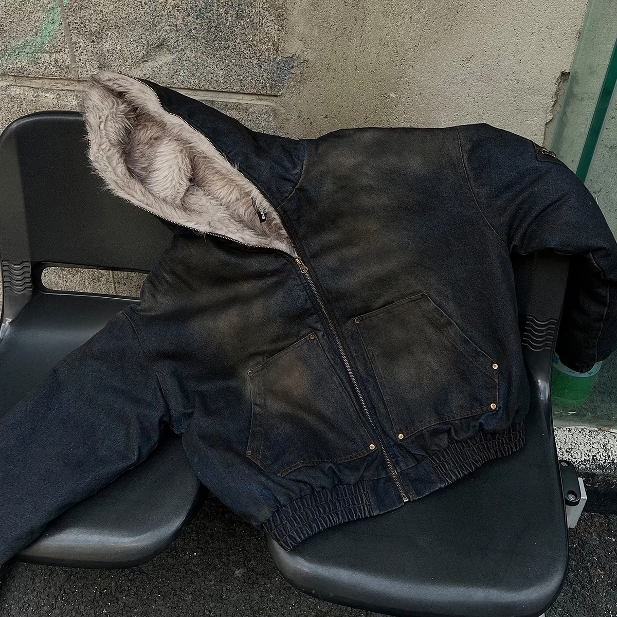 Men's Clothing New Winter Washed Denim Cotton-padded Bomber Fleece-lined Jacket American Style Streetwear