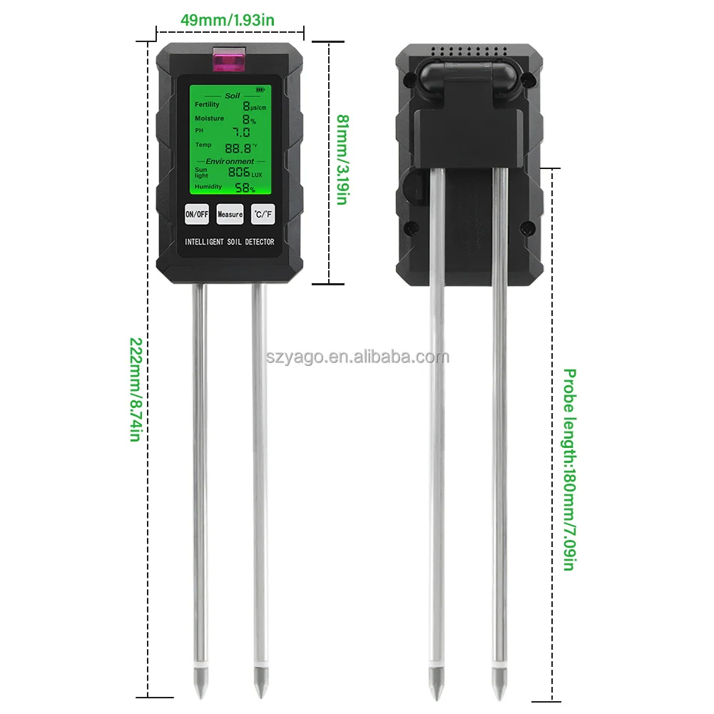 YIERYI High Quality 6 in 1 Soil Meter Fertility/PH/Moisture/Tmep/Sunlight/Humidity Multi-functional Soil Testing Tool