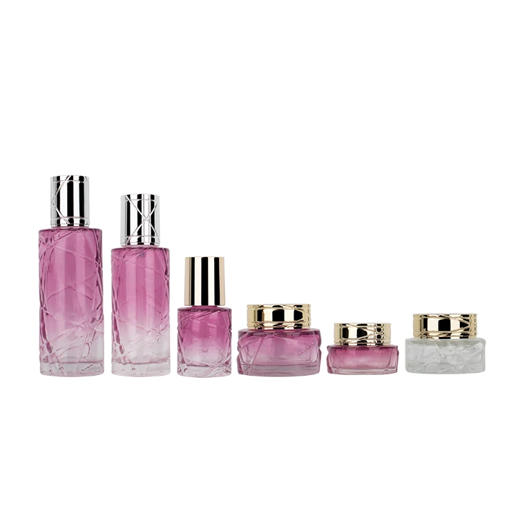 Luxury Unique design cosmetic glass bottle set irregularity shape glass jar bottle Skincare cosmetic packaging suit container