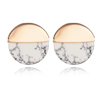 Hot Sale 18k Gold Plated Round Semi Marble Appearance Stud Earrings Jewelry