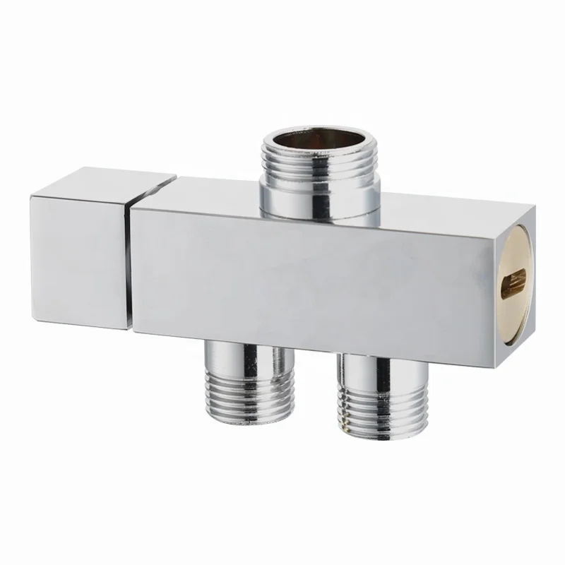 Modern Chrome Square Brass Dual Outlet AV 1/2 Inch G Thread Bathroom Shower Diverter OEM Logo Customization Wholesale