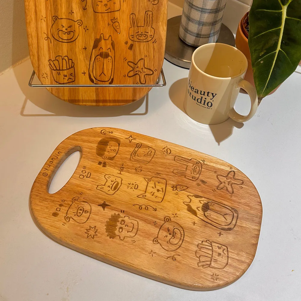 Cartoon Cute Lovely Adorable Rubber Wood Timber Bread Fruit Dessert Steak Tray Creativity Chopping Cutting Board