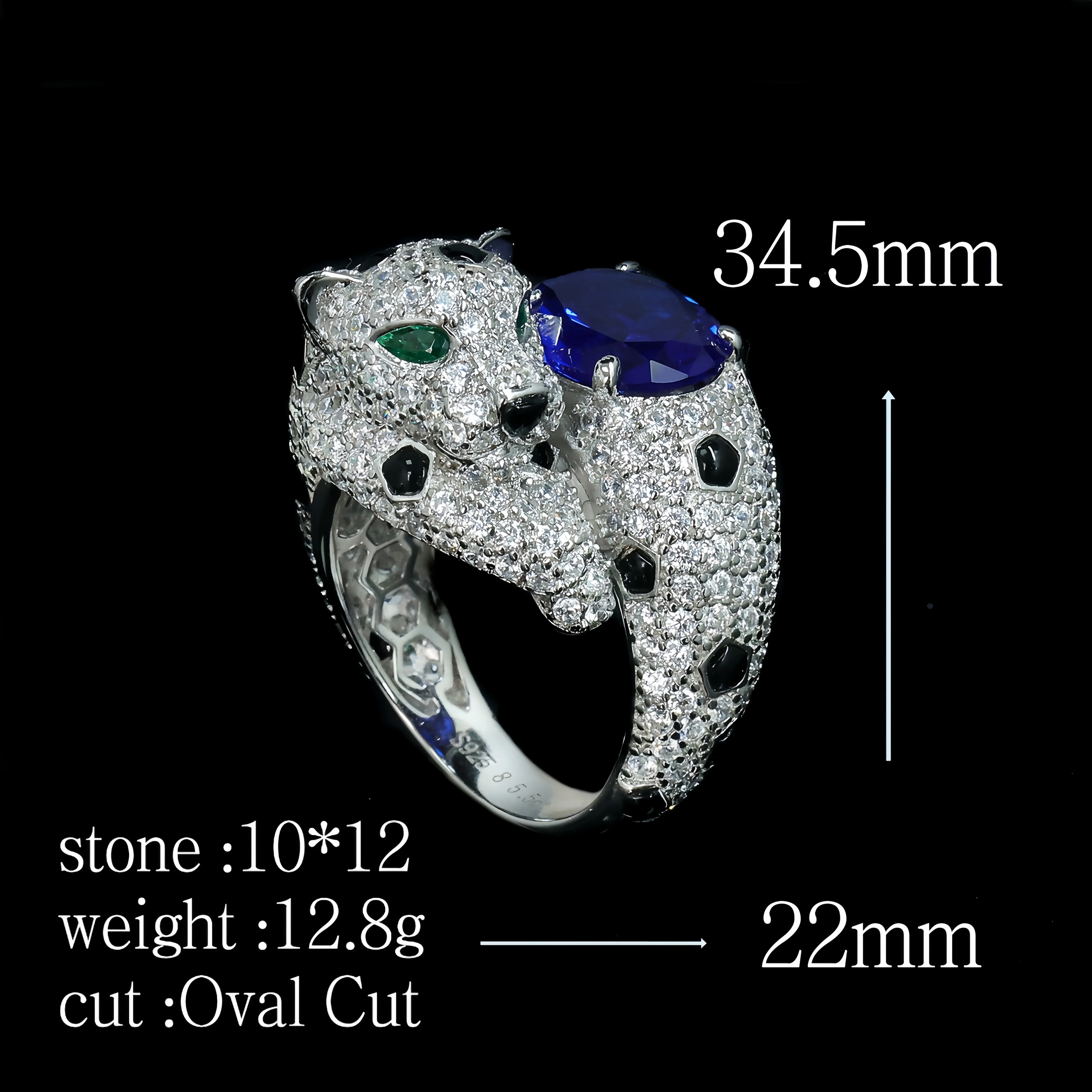 MUSHAN Jewelry Factory Women Luxury Designer Sapphire Leopard Ring 925 Sterling Silver Jewelry Blue High Carbon Diamond Rings