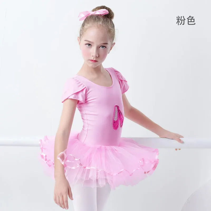 Детское танцевальное платье с коротким рукавом, пышная газовая юбка для девочек, балетное платье-пачка для выступлений