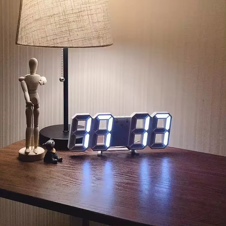 8 Shaped 3D Digital Table Clock LED Nightlight Date Time Celsius Display Alarm USB Snooze Home Decoration Wall Clock