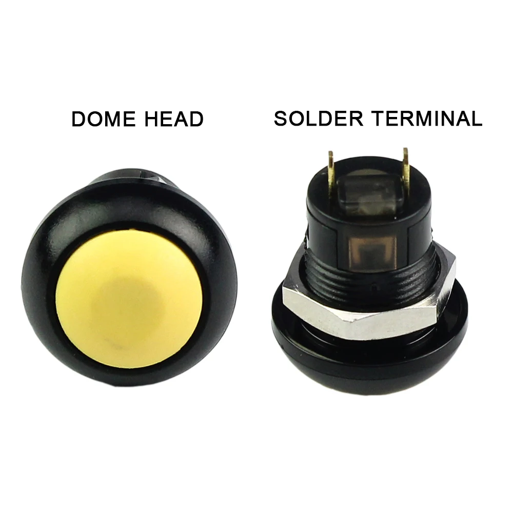 12MM Mounting Hole Moushroom Head Push Button Switch 2Pin Latching IP67 Waterproof Plastic Mini Push Button Switch Without LED