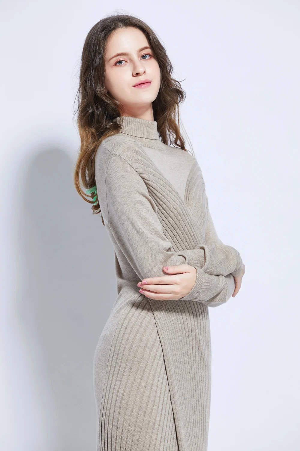 Elegant Knitted Dress Turtleneck Dress Sweater Women