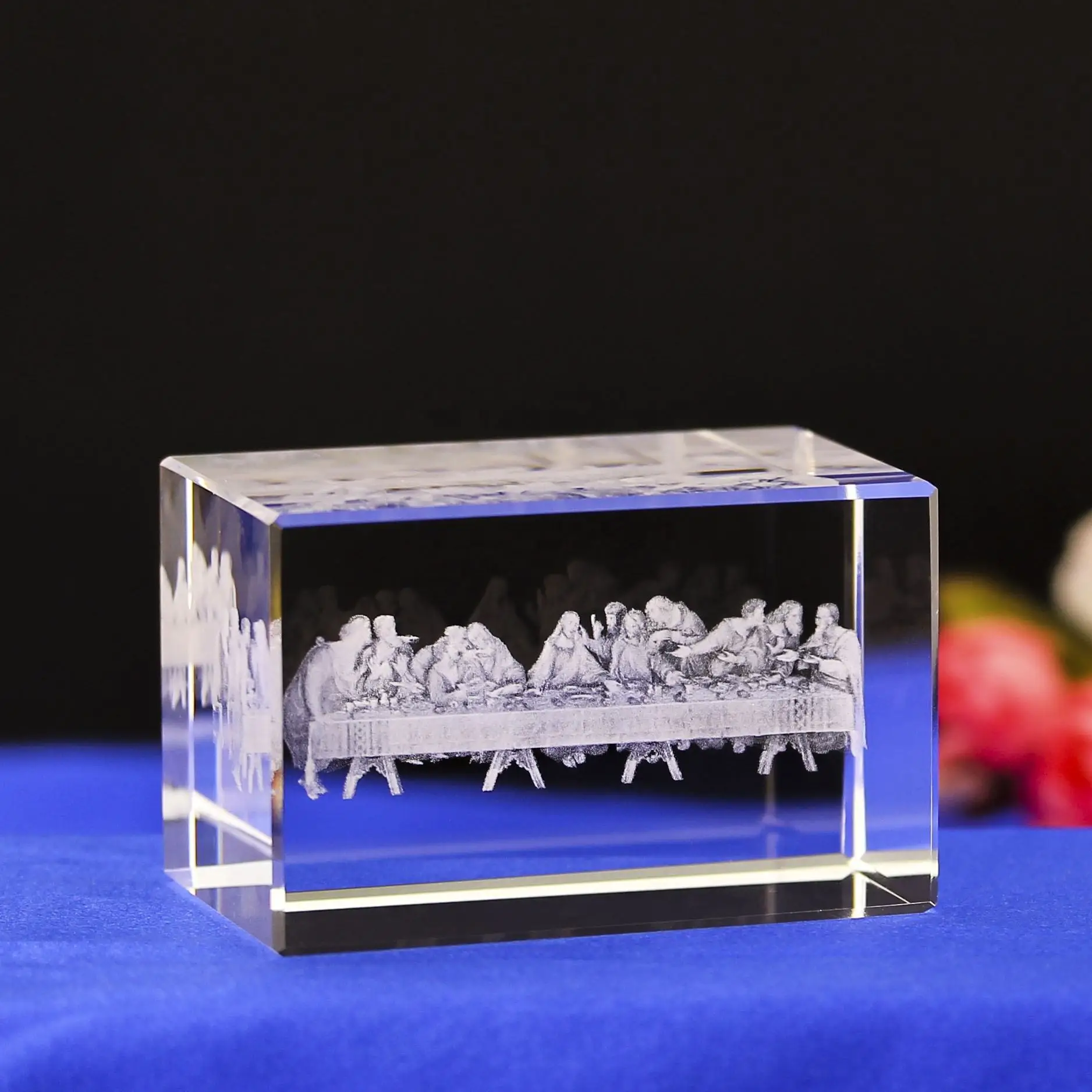 Unique Image 3D Laser Engraving the Last Supper Crystal Cube Souvenir Holy Religious Gifts Crystal Blank