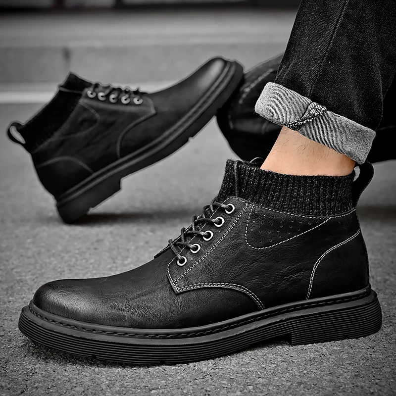 New modern design fashion leather boots for men Nubuck Leather boots men High Quality Men Martin Boots Shoes