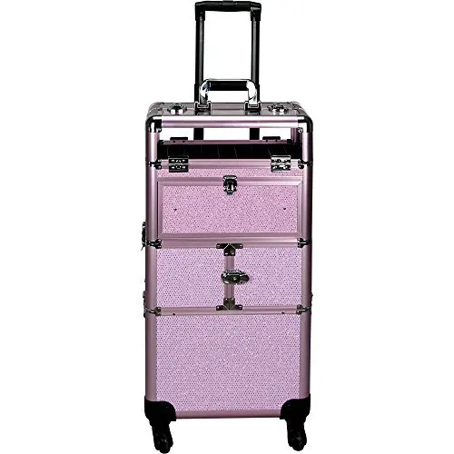 Customized Professional Travelling Vanity in Tolling Makeup Case Box  Wheeled Nail Case With Acrylic Top Nail Gel Organizer