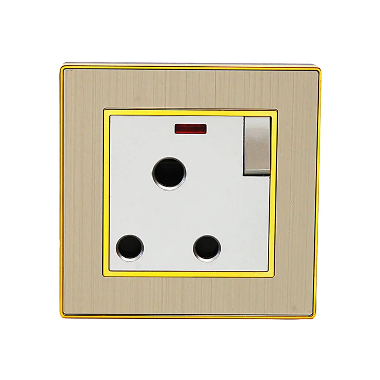 China Factory Customize Available Wall Socket Uk Standard Gold Panel Socket Ouelet New Design Wall Switch and Socket With Neon