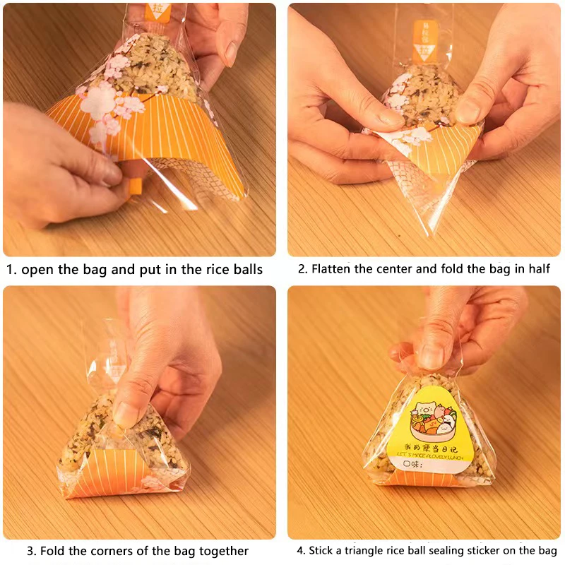 Food Grade Custom Onigiri Wrapper Packing Plastic Packaging Opp Bag Custom Print Poly Package with Sticker