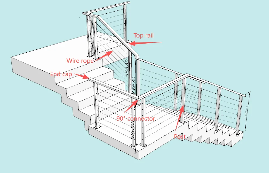 Simple Balcony Stairs Tube Cable Railing with Metal Hand Railings