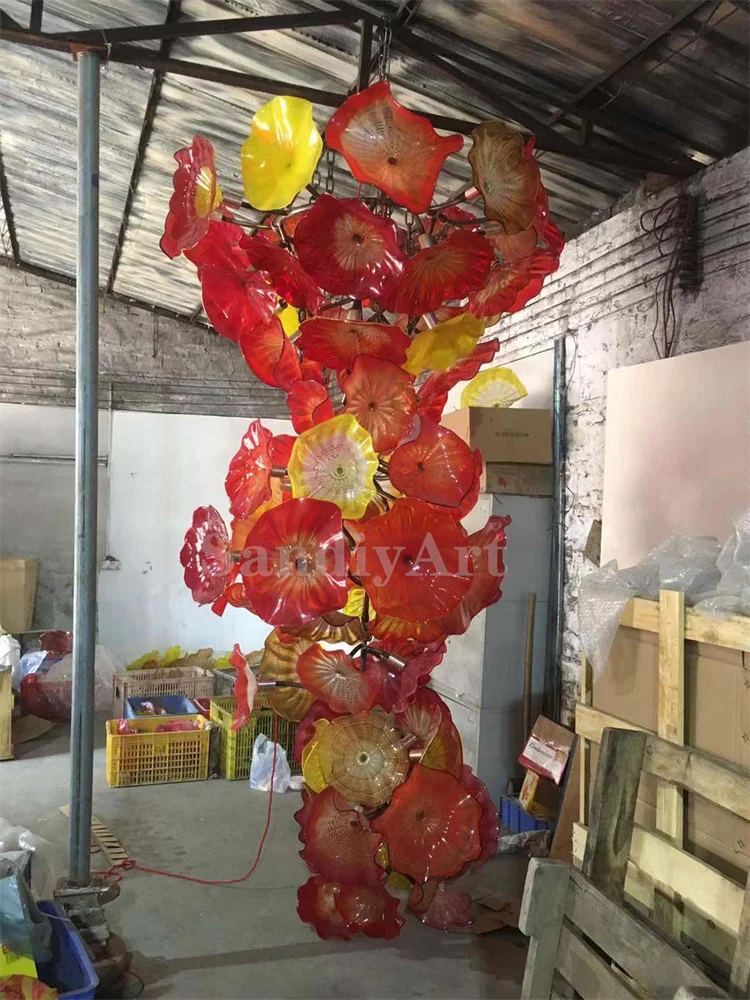 300cm Big Murano Glass Flower Chandelier Chihuly Style For Hotel Lobby