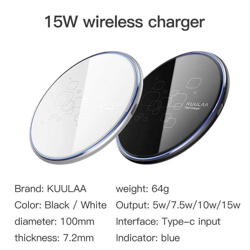 KUULAA Wireless Charger 15W Fast Charging Pad for Mobiles