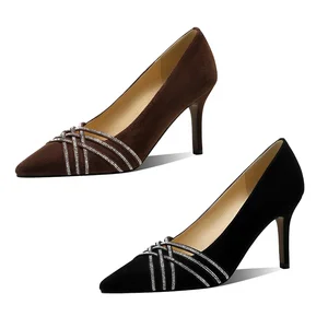 Custom Women's Suede Rhinestone Pointed Toe Pumps Elegant Stiletto High Heels for Office & Dress Wear