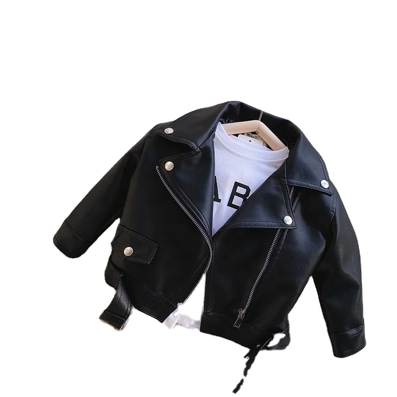 2023 Spring Autumn Children Boy PU Leather Coat Kids Fashion Long Sleeve Black High Quality Baby Girl Leather Jacket