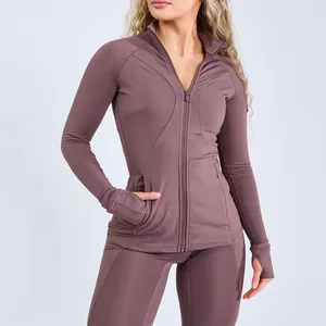 Custom Logo Lightweight Breathable Plus Size Athletic Fitness Yoga Top Long Sleeve Zipped Jacket Women Four-Way Stretch Sports
