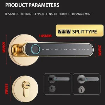 Smart Handle Door Lock with Biometric Password Fingerprint Keypad Emergency Key for Home Security