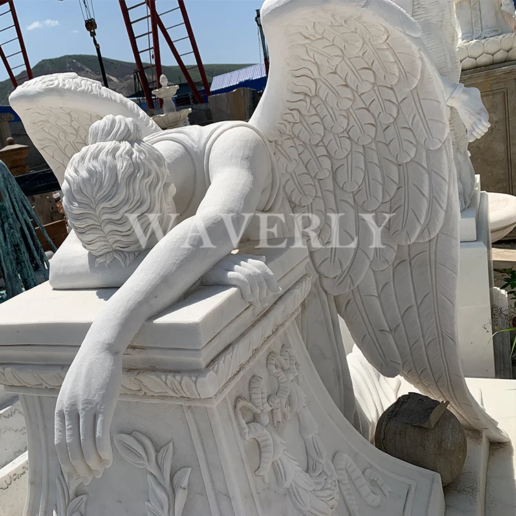 Outdoor Large Marble Cemetery Weeping Angel Sculpture Cemetery Angel