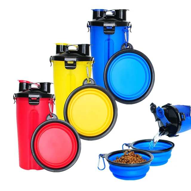 2023 Wholesale 2 In1 Collapsible Storage Container Dog Bowl Travel Pet Food Water Bottle Pet