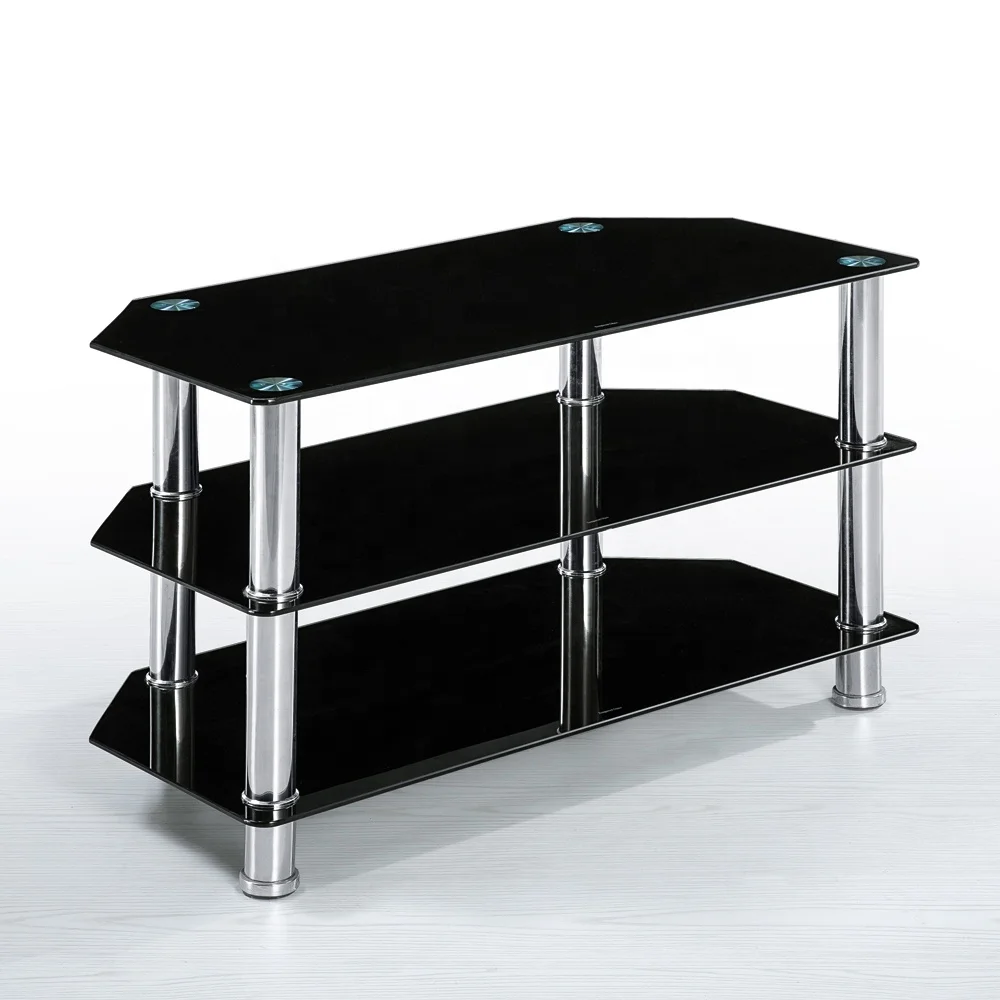 2019 New Design Corner Tempered Glass Metal Small TV Stand Shelf for Bed Room or Living Room