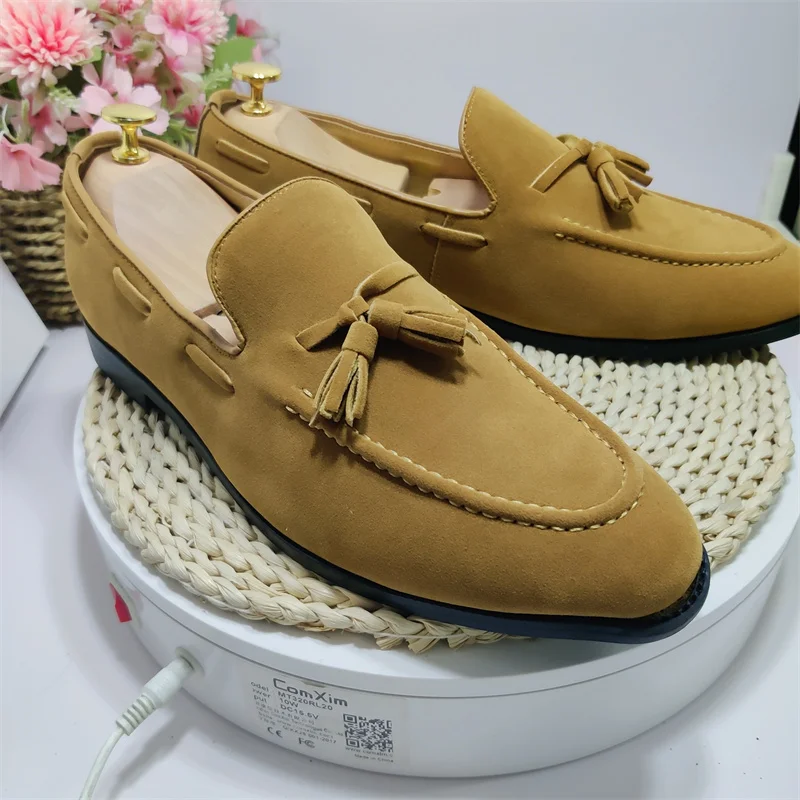 Size 47 48 Suede Leather Tassels Loafers Fashion Casual Men Formal