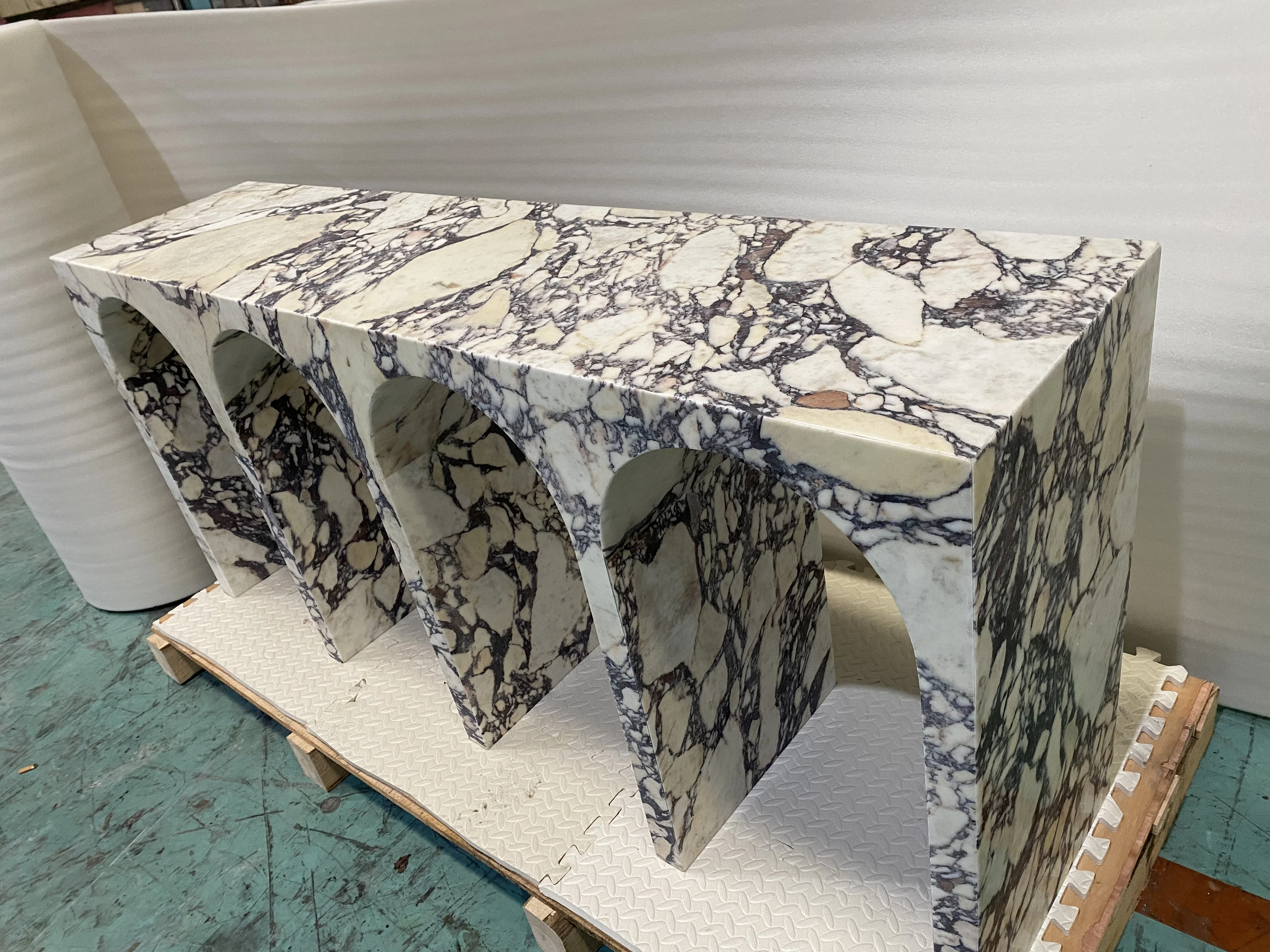 SH STONE Home Decor Nordic Style Modern Stone Furniture Arch Shape Entryway Italian Calacatta Viola Marble Decor Console Tables