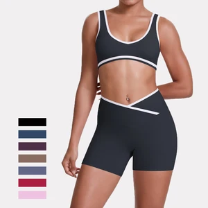 High Quality Sports Bra Tight Yoga Pants High Waisted Cross-Shaped Shaping Shorts Women'S Yoga Exercise Sets
