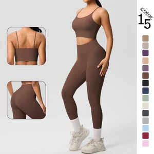 Custom Logo Activewear Sets Gym Fitness Wear Workout Leggings Sets Fashion Yoga Clothes Women Sports Bra 2 Piece Yoga Set