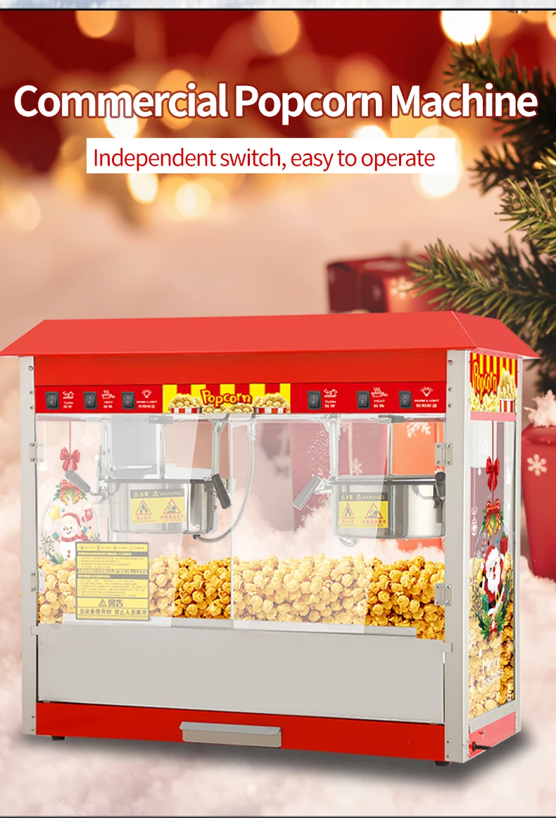 Large Double-Pot Electric Popcorn Machine Fully Automatic for Commercial Restaurants for Christmas Events 220v