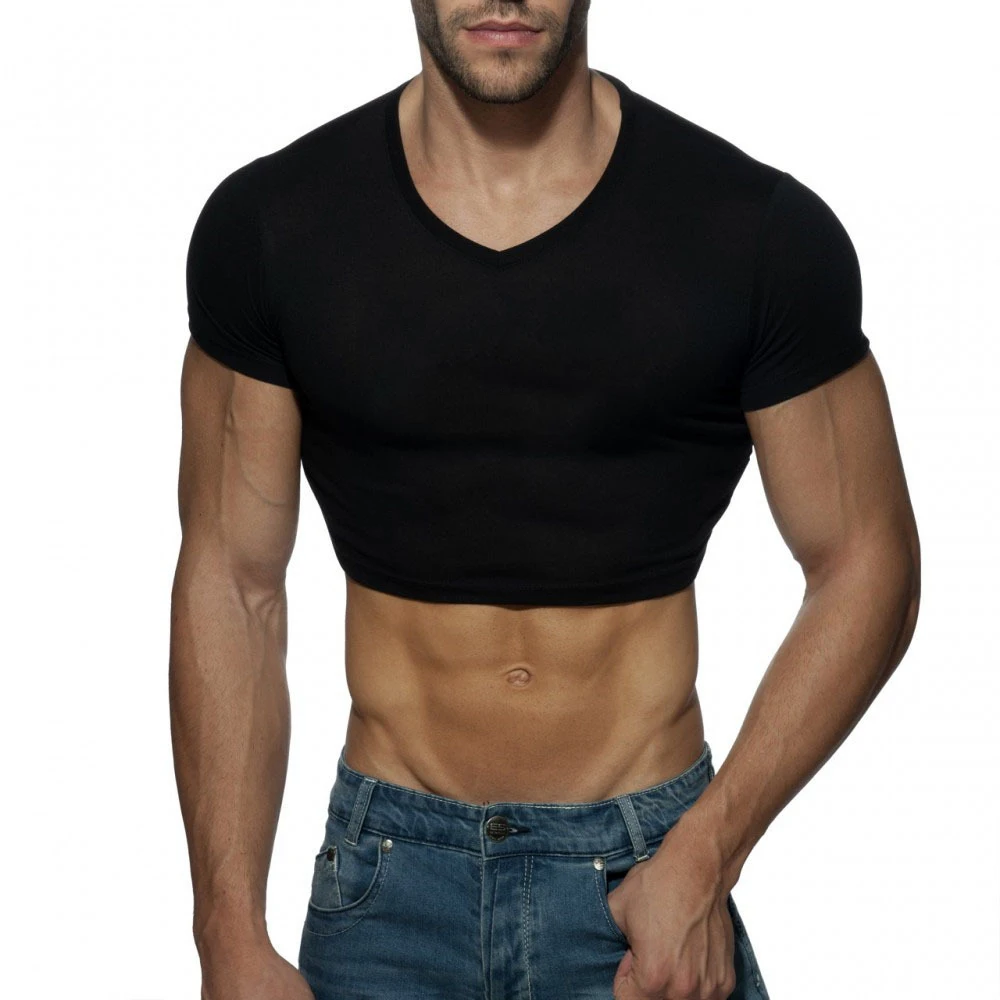 Men’s T-shirt Tight Fight Sports Vest Sweat-absorbing Breathable V Neck Crop Mens Tshirt Solid Color Cropped Tank Top Men