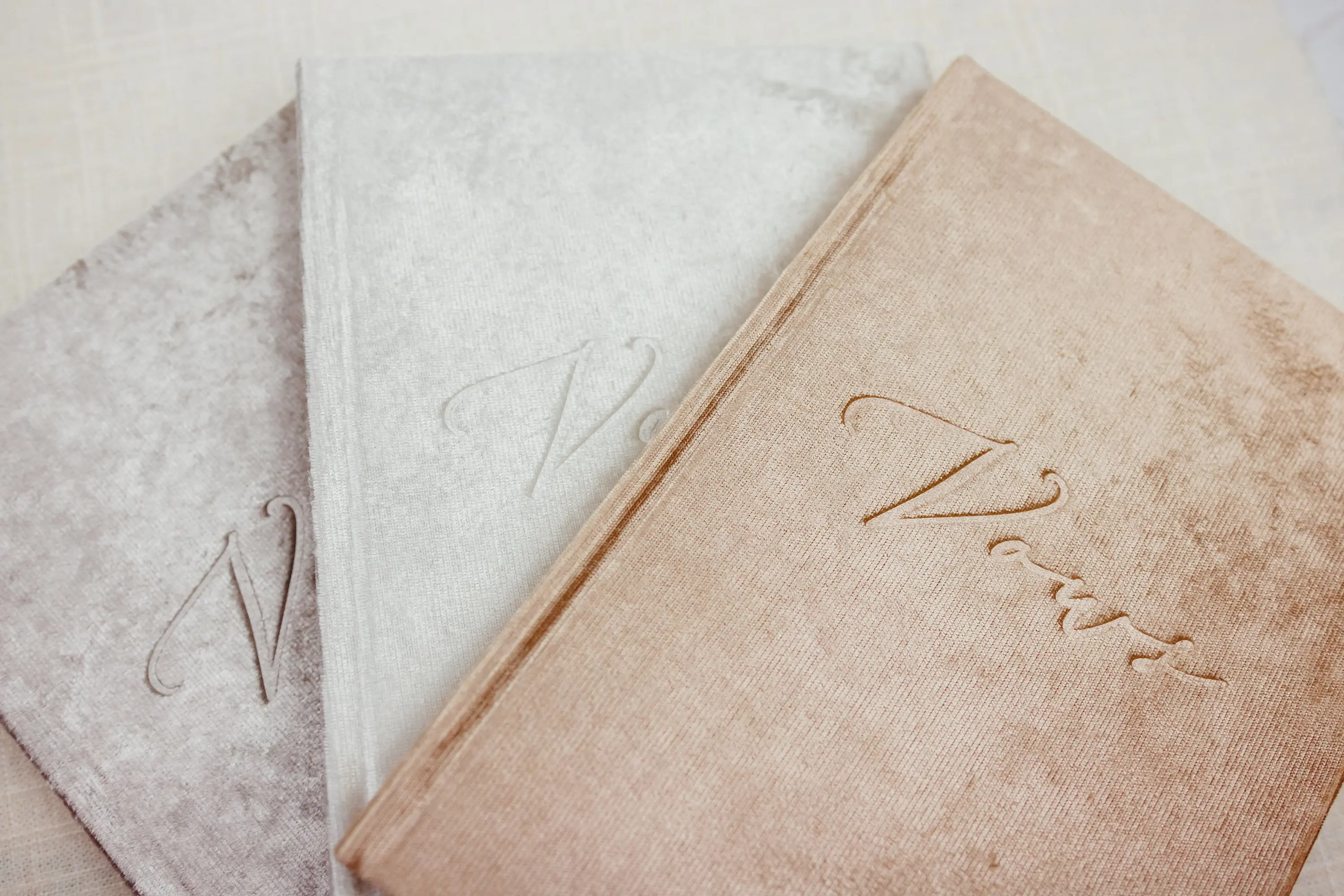 Custom Debossed Velvet Cover Vow Book for Wedding With Silk Ribbon