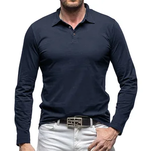 European American Men's Long Sleeve Polo Shirt Autumn Winter Solid Color Outdoor Cotton Jersey Breathable New Lapel Design for