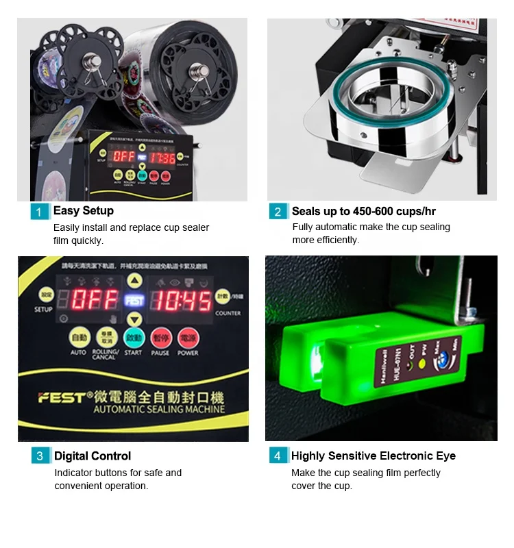 FEST Fully Automatic Paper Milk Tea Coffee Yogurt Juice Boba Bubble Tea Cup Filling and Sealing Machine Automatic