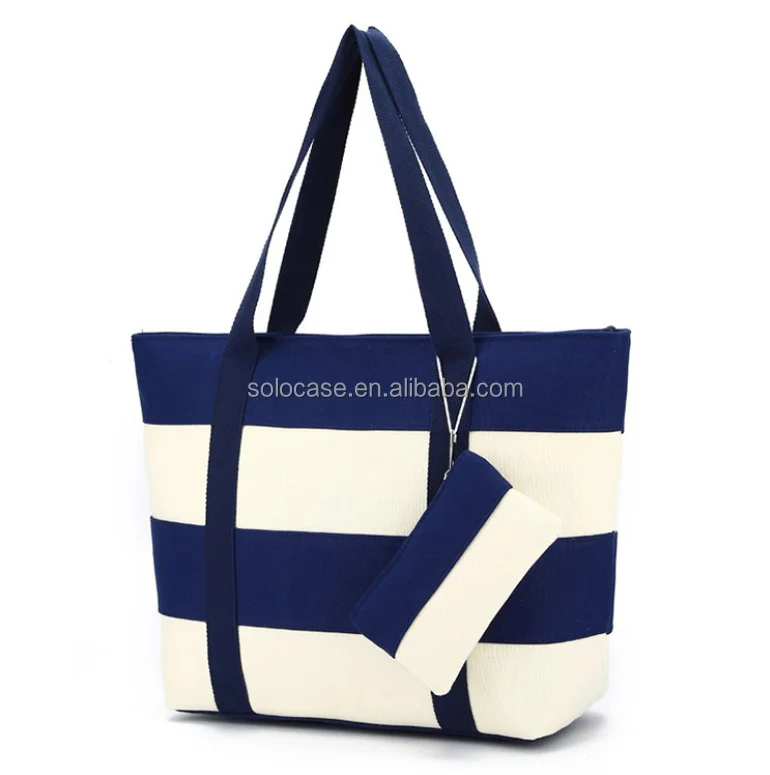 Large Canvas Striped Beach Bag