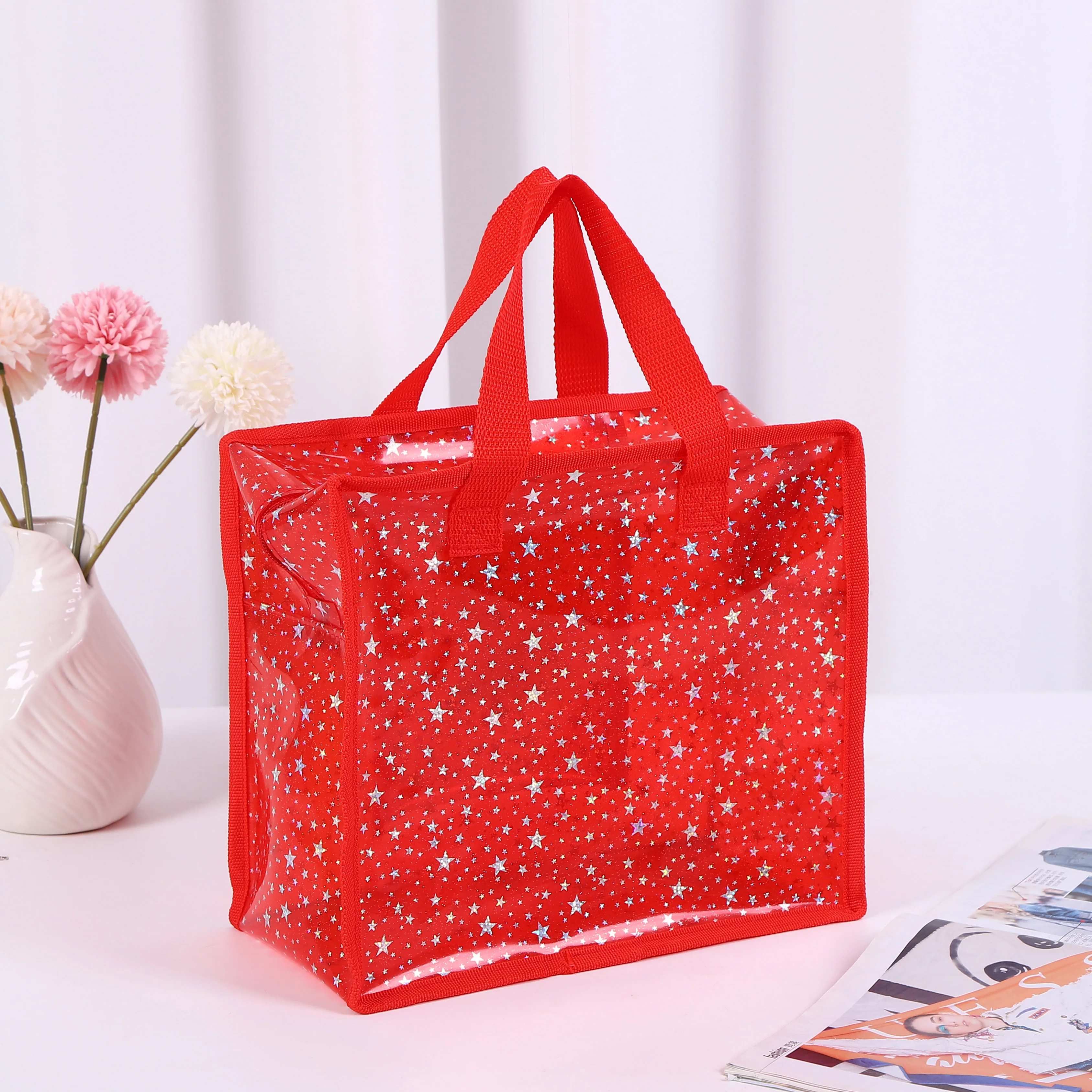 Custom Logo Eco-Friendly Heavy-Duty PVC Plastic Jelly Tote Bag Reusable Beach & Travel Accessory Shoulder Shopping Bag