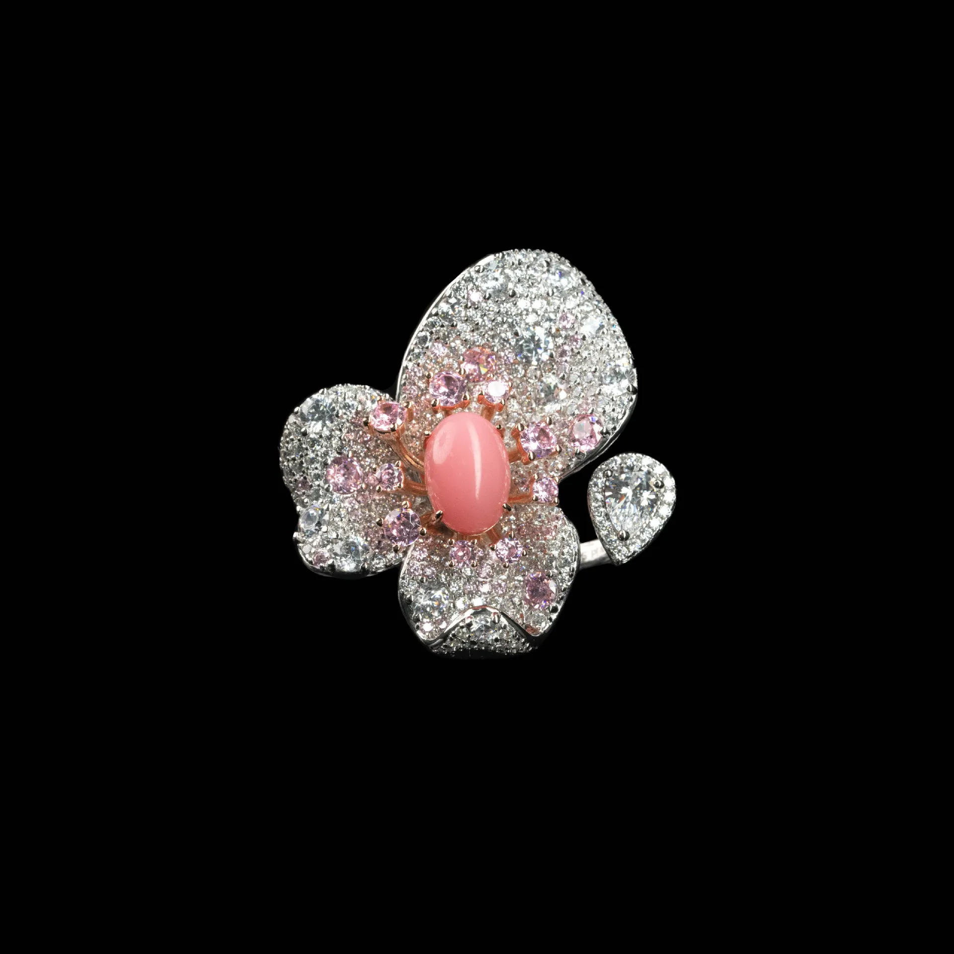 MUSHAN Jewelry Factory Luxury Designer 925 Sterling Silver Rings Women Fine Jewelry Pink High Carbon Diamond Flower Wedding Ring