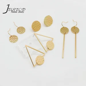 Brass Geometric Round Square Minimalist Design Gothic Charm Drop Earrings for Women Jewelry Gift