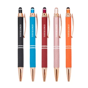 Custom Logo 1.0mm Rose Gold Retractable Ballpoint Pen Novelty Metal Body for Advertising Promotions and Business Gifts