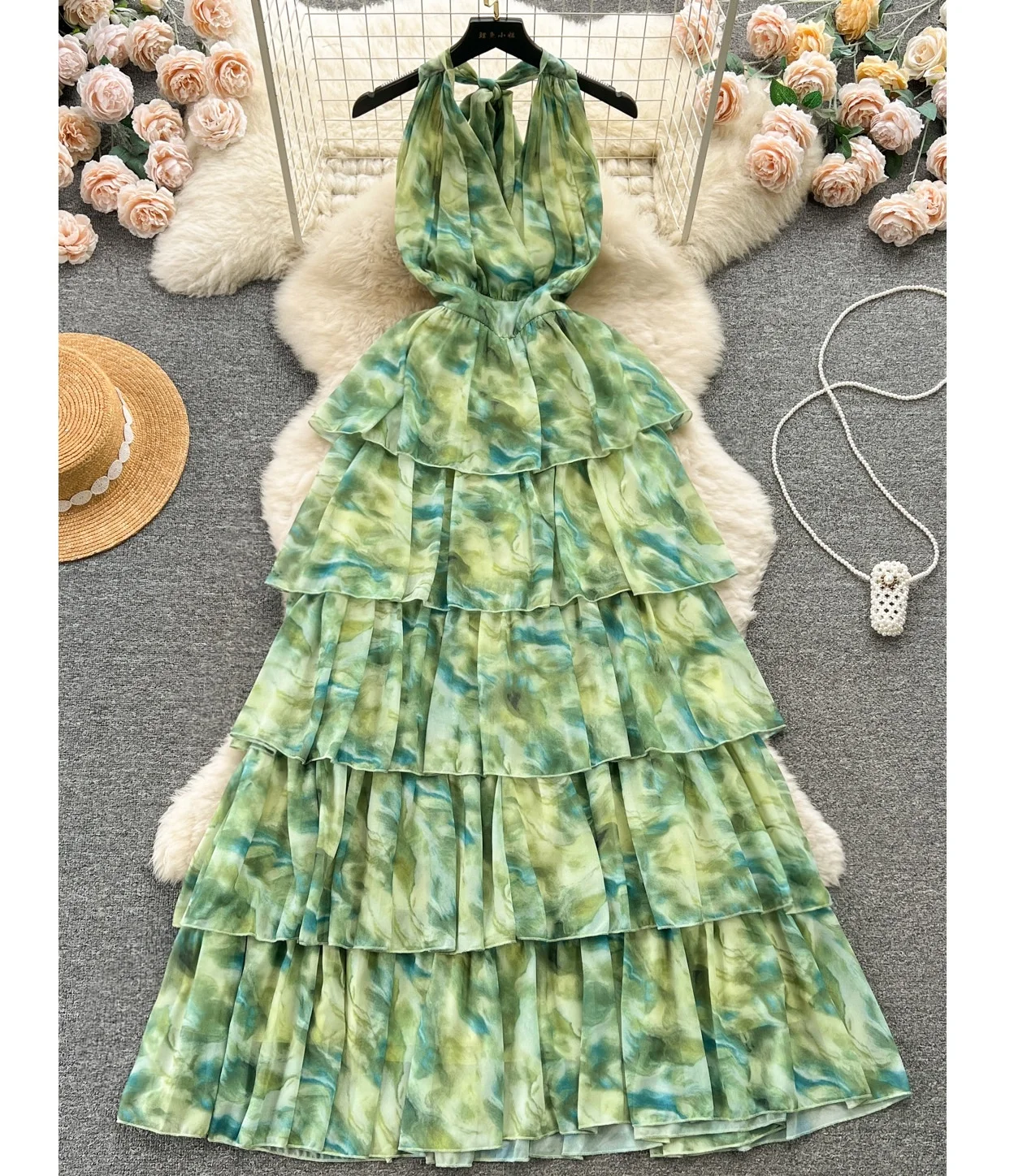 sachin and babi light blue dress Chiffon Beach Wedding Dress with Floral Lace Bodice – loveangeldress main image 1