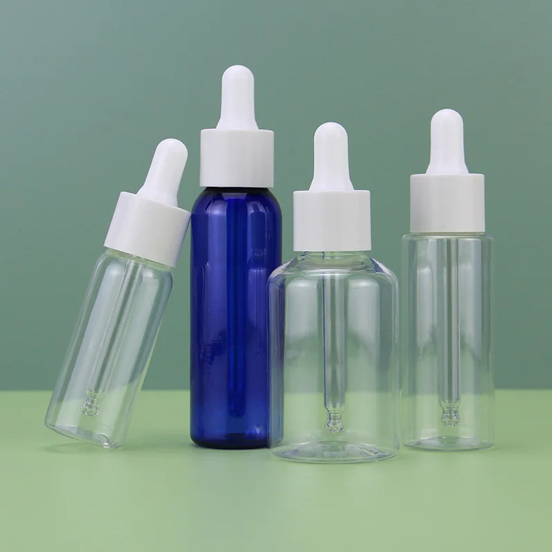 Wholesale Round Transparent Glass Dropper Bottle 20ml 30ml 50ml Oil Bottle Cosmetic Packaging Plastic Bottle