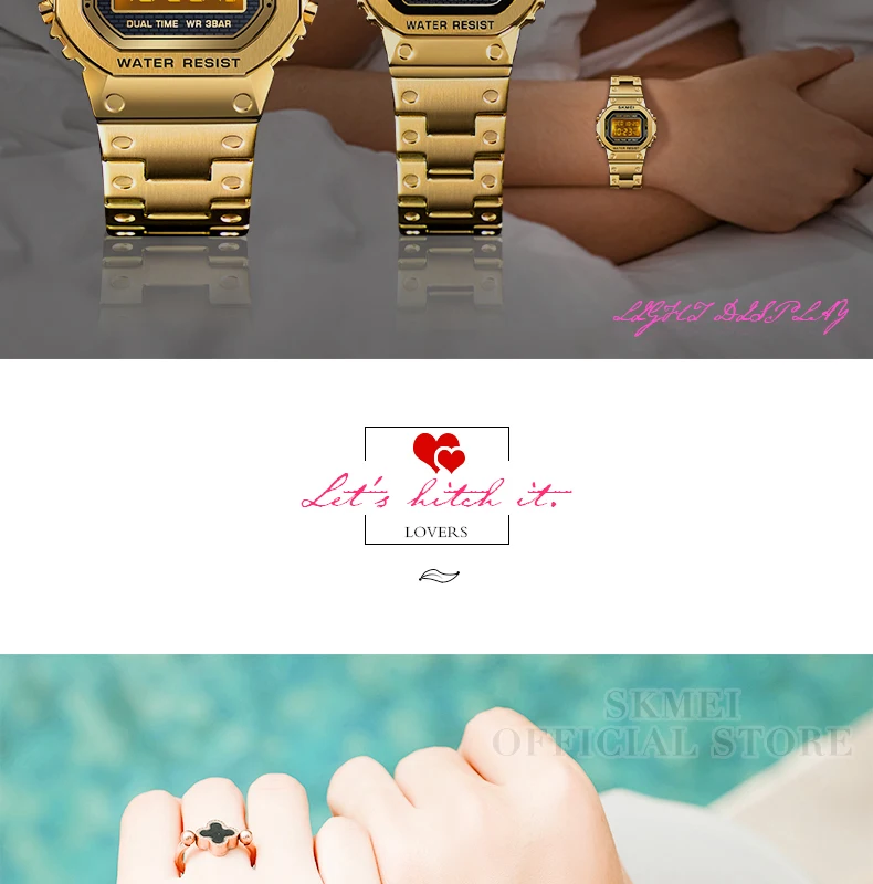 SKMEI  1456 1433 Fashion Digital Watch Men Women Couple Wristwatches 2Time Chrono Watches Waterproof horloges vrouwen mannen