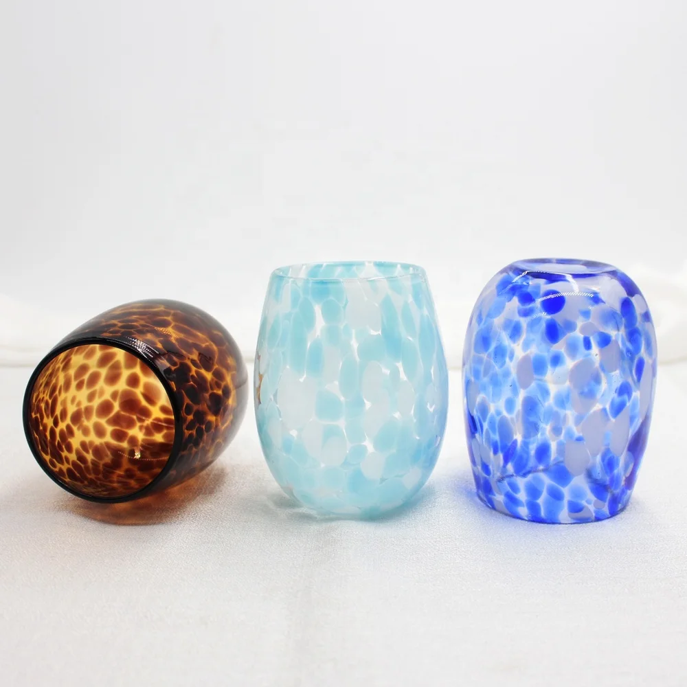 LangXu Wholesale Custom Coloured Sublimation Egg Shape Leopard Print Glass Wine Water Tumbler Cups in Bulk 13oz 14oz 15oz