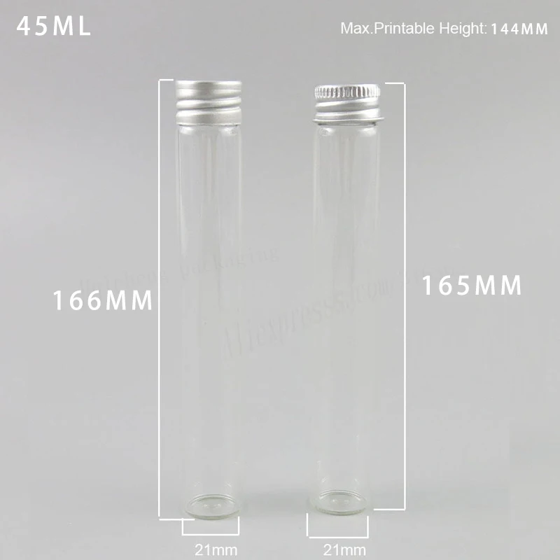 Empty Tiny clear 30ml 45m Borosilicate Glass test Tube 2020 Cosmetic Bath Salt Packaging Cigar Container With Aluminum Screw Cap
