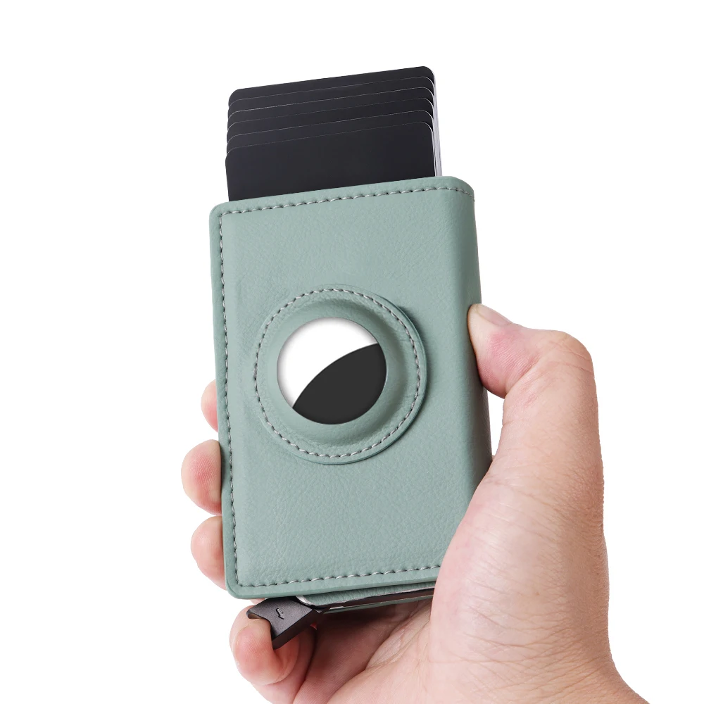Custom Color Genuine Leather Popup Cardholder Leather RFID Secure Automatic Sliding Credit Card Case Smart Wallet for Women Men