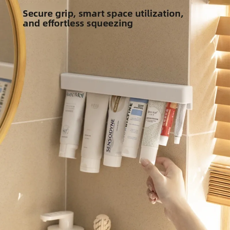 Cross-border Bestseller ABS Wall-mounted No-drill Non-slip Squeeze-assist Facial Cleanser & Toothpaste Holder Long-style Storage