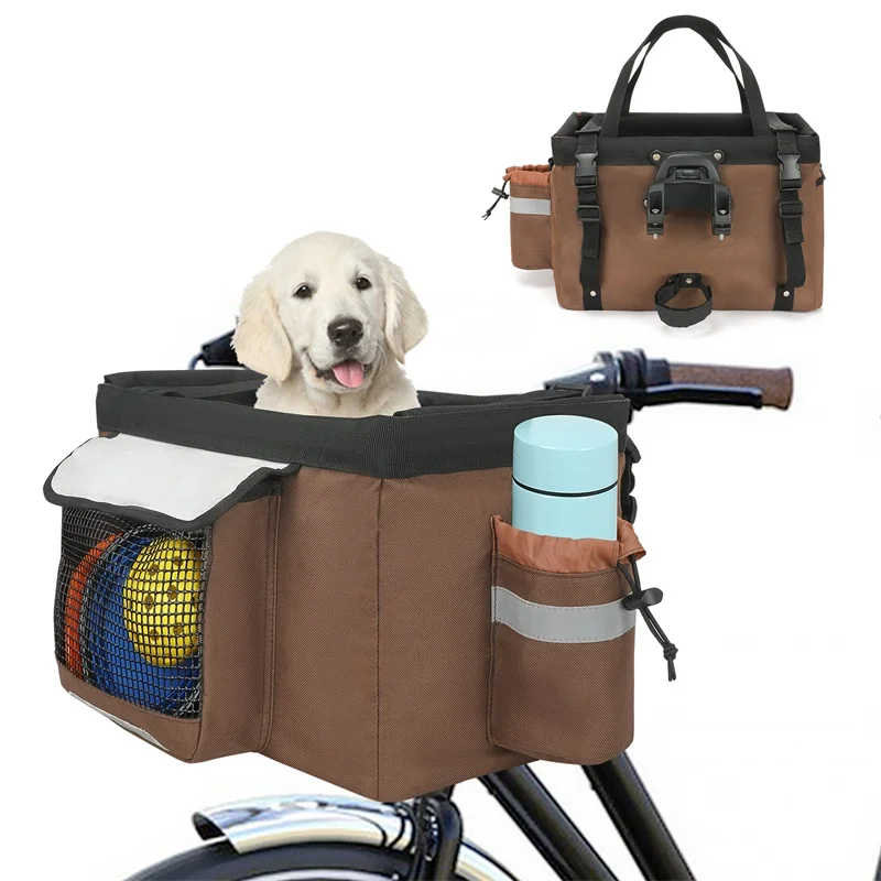Foldable Removable Dog Bike Basket Carrier With Mesh Window Pet