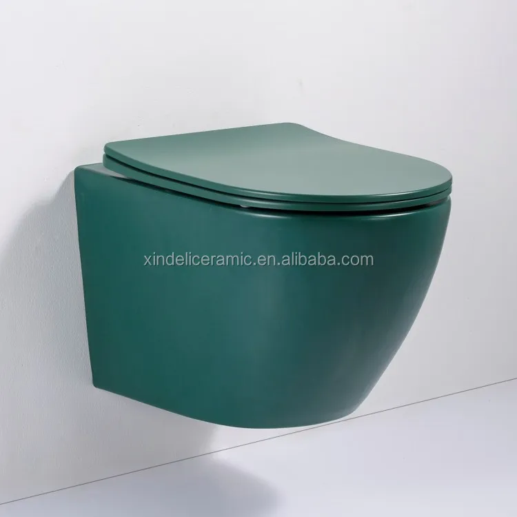 Luxury Ceramic Wall Mounted Toilets Modern Wall Hung Toilet WC European Bathroom Matt Black One Piece Rimless Wash Hotel Round