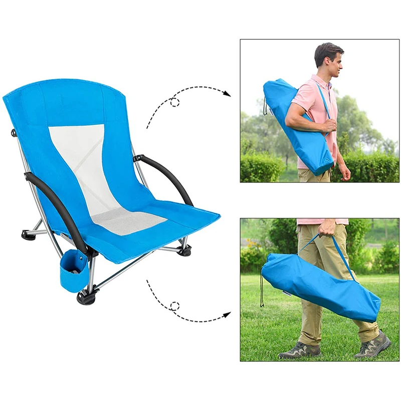 Sedie da spiaggia pieghevoli con schienale basso a rete blu Design